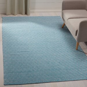 Shevchenko Place Hand-Woven Ivory/Turquoise Area Rug