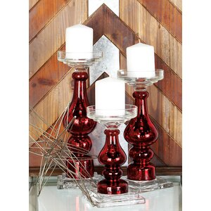 3 Piece Glass Candlestick Set