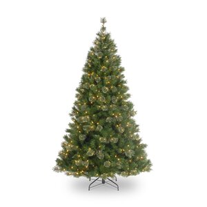 7.5' Green Mixed Cashmere Pine Medium Artificial Christmas Tree with 450 Clear Lights with Stand