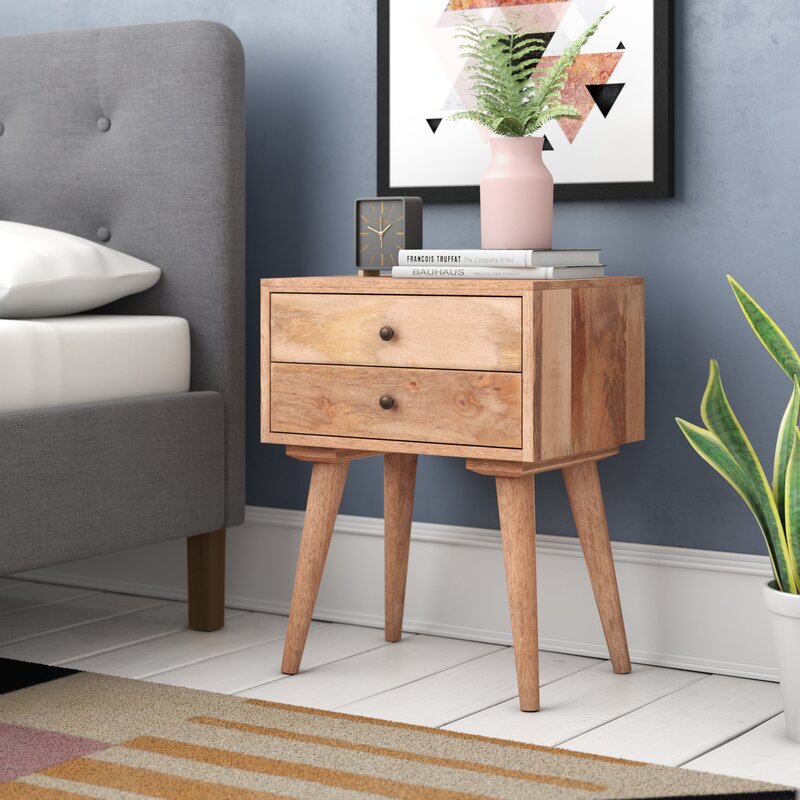 Langley Street Carclunty Solid Wood 2 Drawer Bedside Table ...