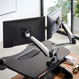dual monitor computer desk corner dual monitor arm adjustable screen desk mount computer mounts youll love wayfair dual monitor computer desk corner dual monitor arm adjustable screen desk mount computer mounts youll love wayfair