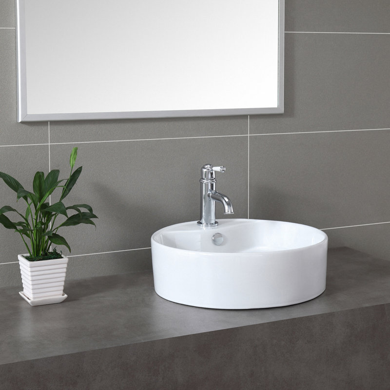 Kraus Ceramic Ceramic Circular Vessel Bathroom Sink with Overflow