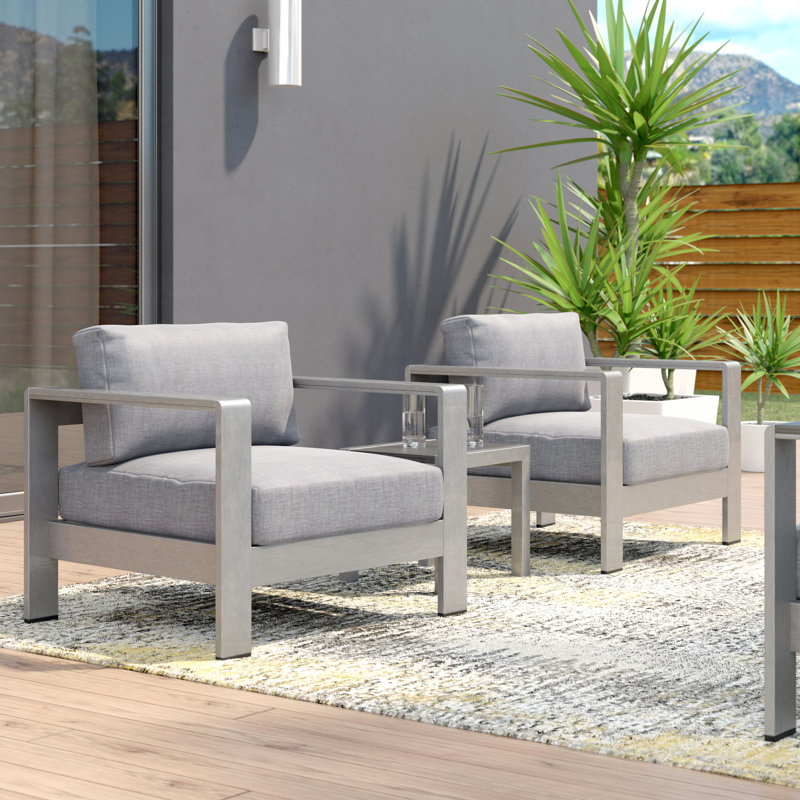 Orren Ellis Coline Contemporary 3 Piece Outdoor Patio Aluminum Coline Contemporary 3 Piece Outdoor Patio Aluminum Sectional Chair Set With Cushions