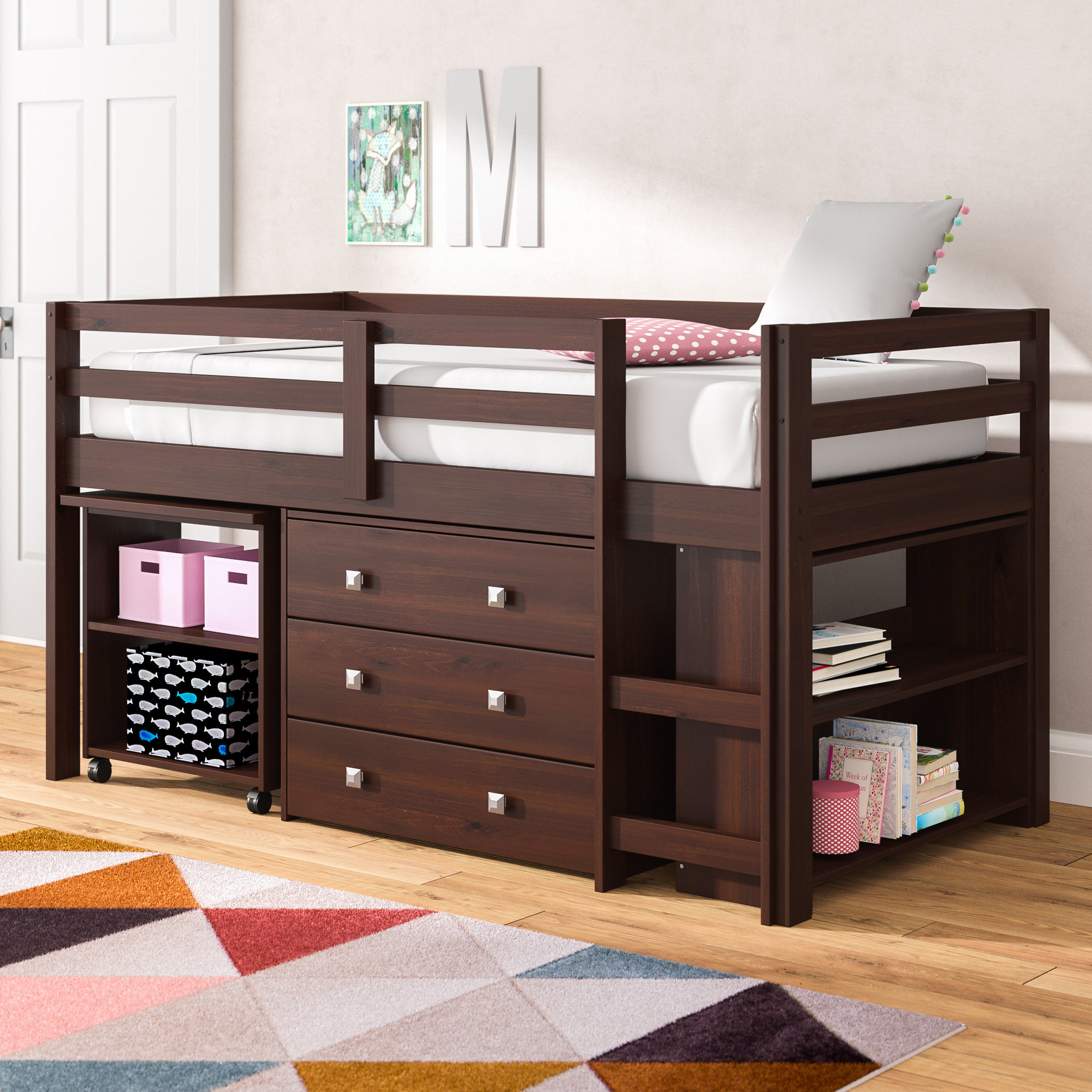 Viv Rae Senger Twin Low Loft Bed With Bookcase And Drawers