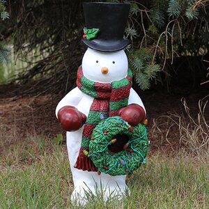 Snowman Holding LED Wreath Light-Up Statue