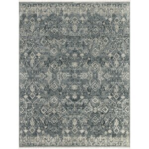 Gerhardine Hand Knotted Teal/Black Area Rug