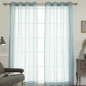 Faux Pippin Linen Solid Sheer Grommet Curtain Panels (Set of 2)