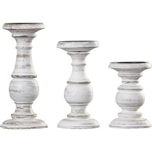 3 Piece Wooden Candlestick Set