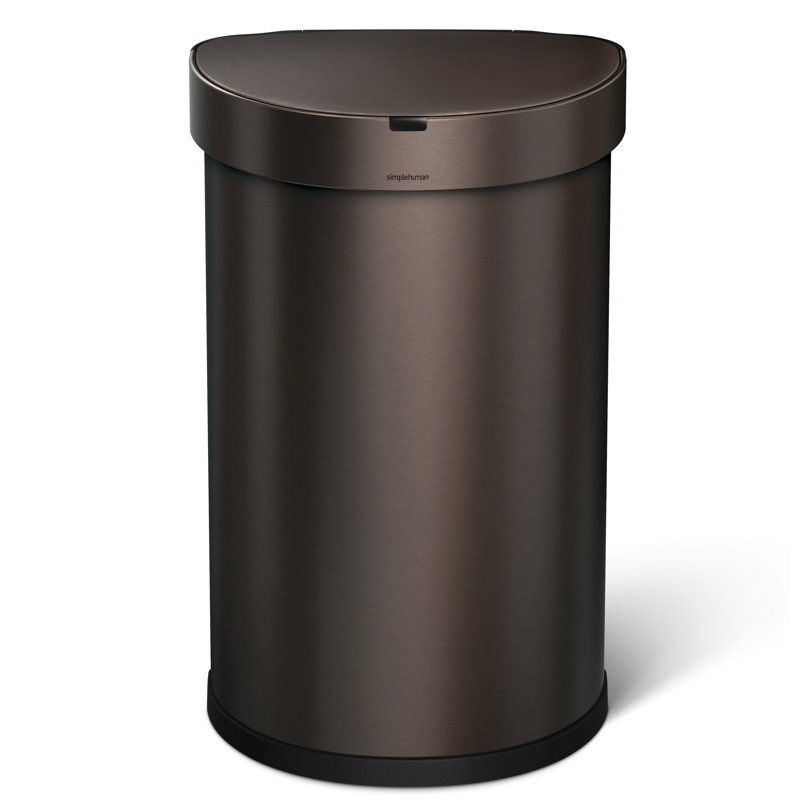 Simplehuman 45 Liter Semi Round Sensor Stainless Steel Trash Can 45 Liter Semi Round Sensor Stainless Steel Trash Can With Liner Pocket