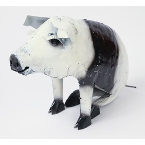 Recycled Metal Sitting Pig Figurine