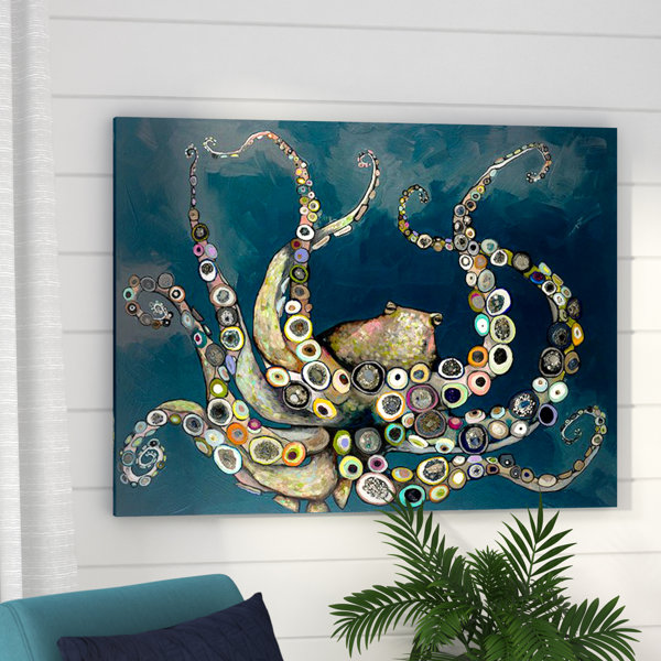 wall decor printable bathroom free Home the on Beachcrest Sea' Navy Blue 'Octopus Framed in