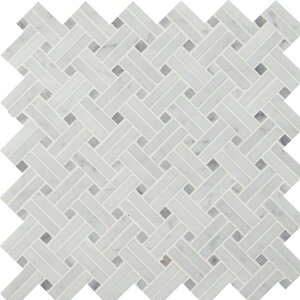 Basketweave Polished Marble Mosaic Tile in White (Set of 10)