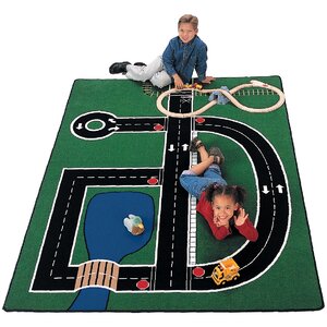 Theme Neighborhood Road Green Area Rug