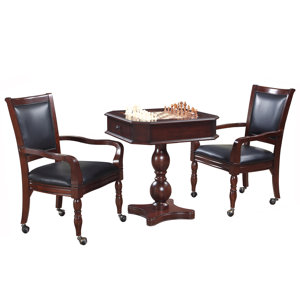 3 Piece Backgammon Pedestal Game Table and Chairs Set