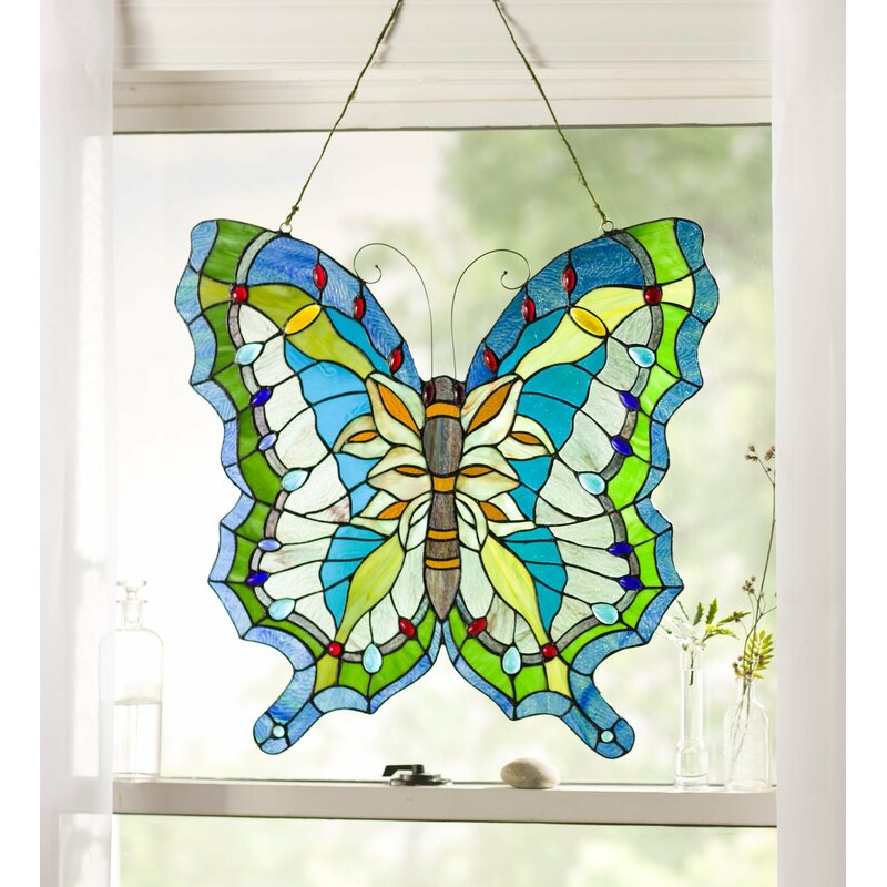 Wind & Weather Hanging Stained Glass Butterfly Window Panel | Wayfair