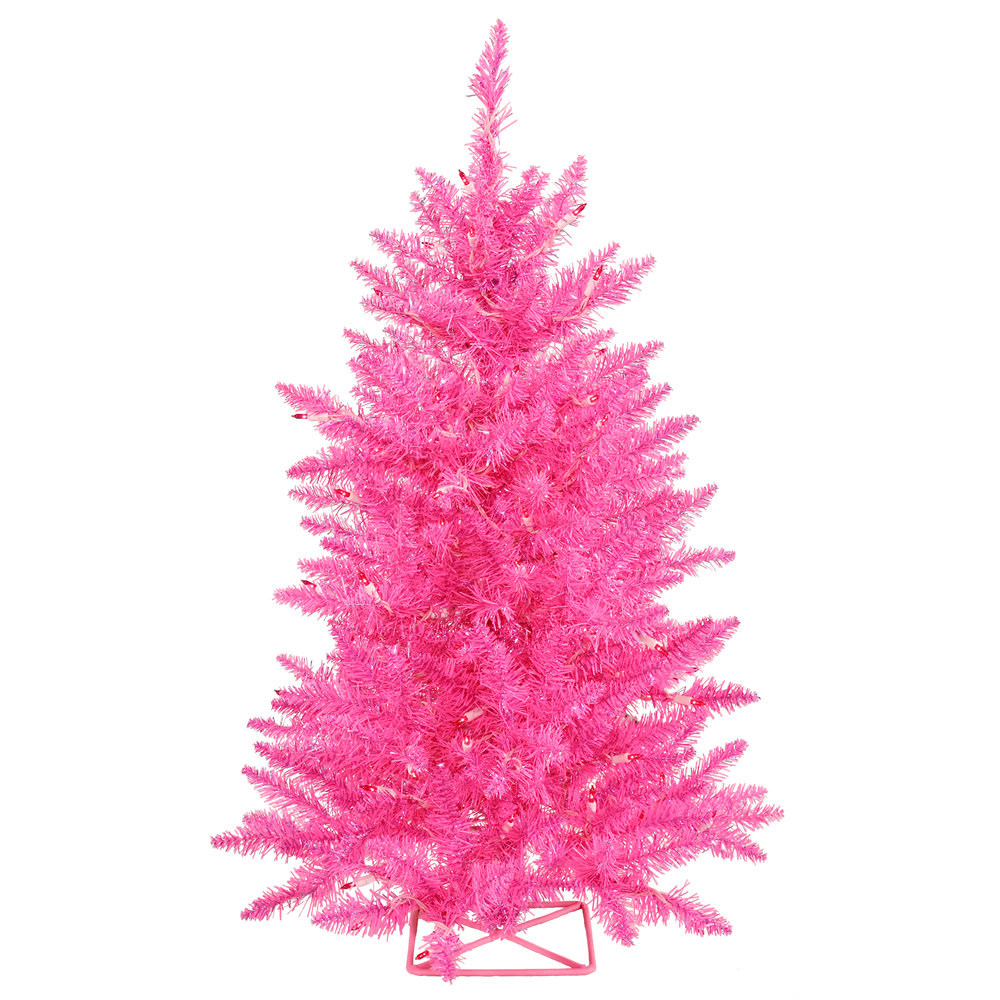 Pink Christmas Trees You Ll Love Wayfair 2 Hot Pink Artificial Christmas Tree With 35 Single Colored Lights