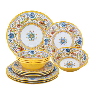 Outdoor Dinnerware Sets You Ll Love Wayfair Riesel Damask Fl 12 Piece Melamine Dinnerware Set Service For 4
