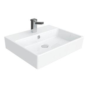 Simple Ceramic Rectangular Vessel Bathroom Sink with Overflow