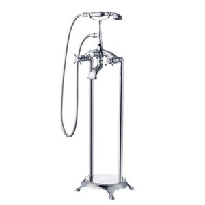 HelixBath London Calling Modern Triple Handle Floor Mount Clawfoot Tub Faucet