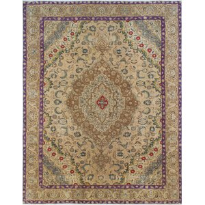 Distressed Overdyed Baqi Hand-Knotted Beige Area Rug