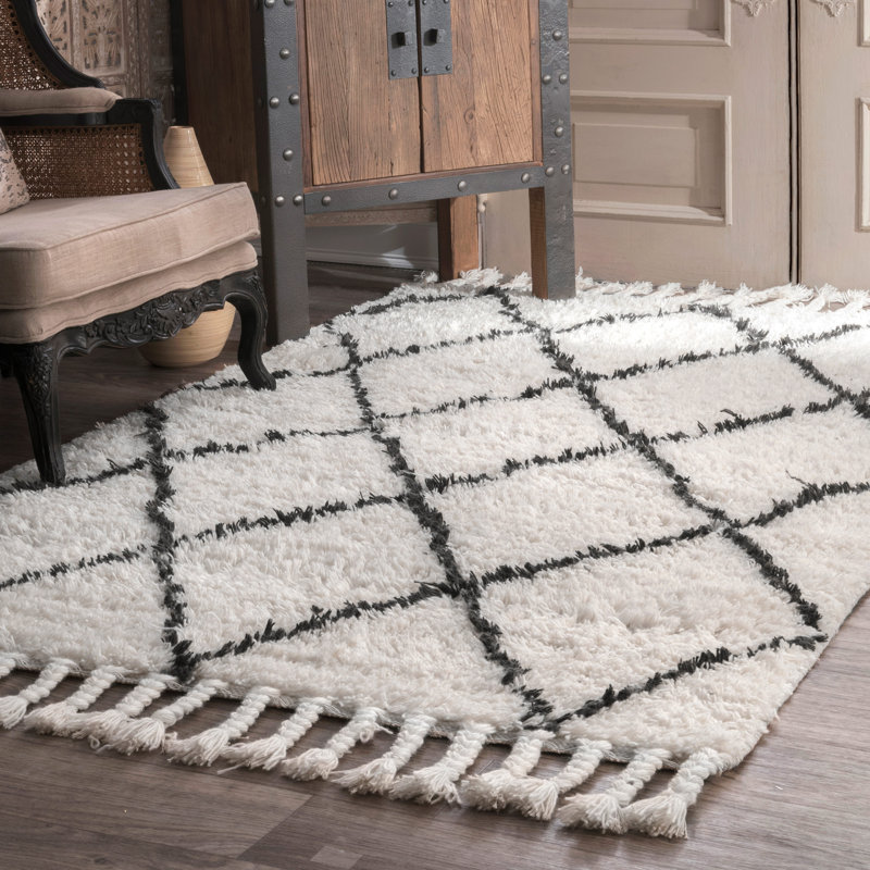 Langley Street Twinar Hand Knotted Wool Off White Dark Gray Area Rug Twinar Hand Knotted Wool Off White Dark Gray Area Rug