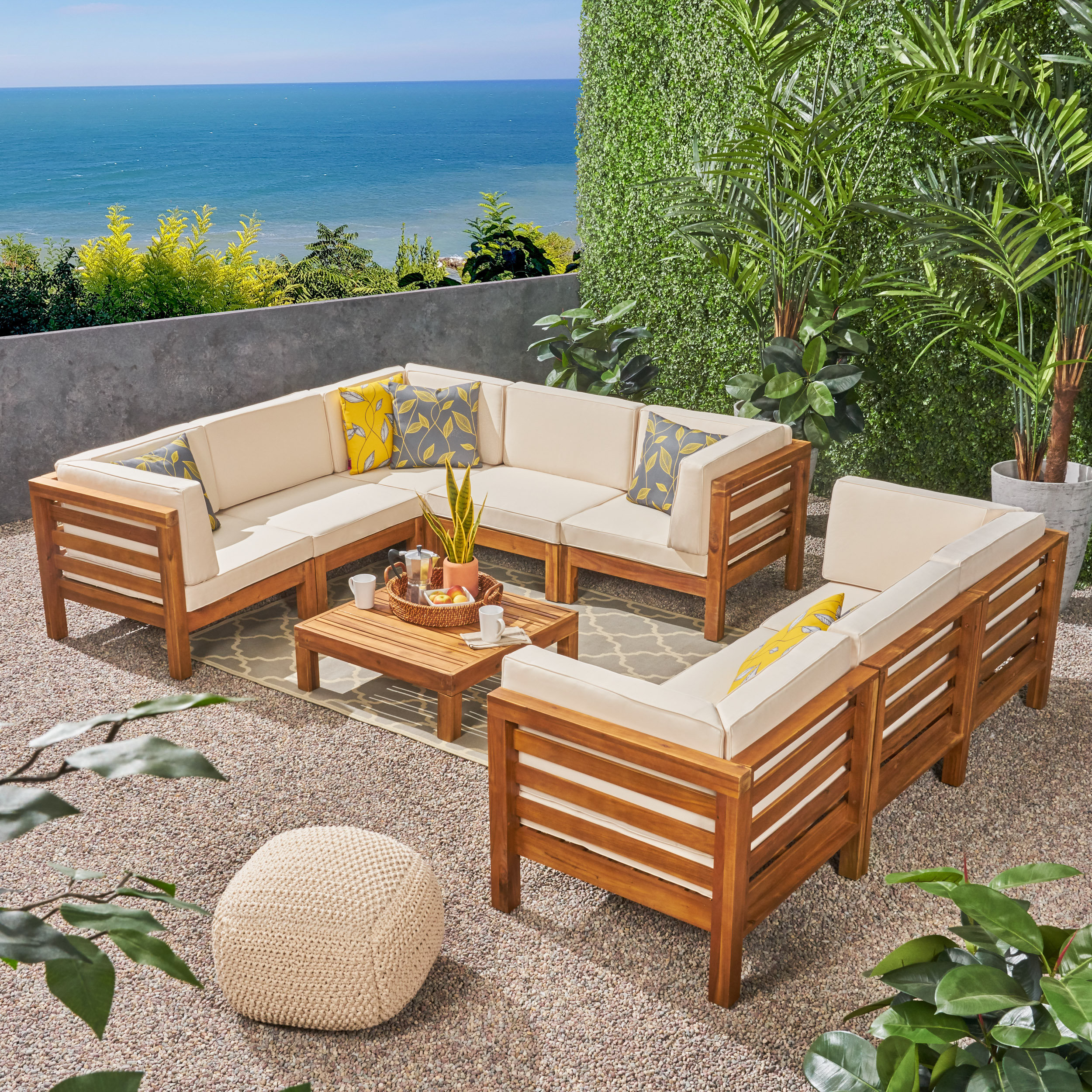 Brayden Studio Seaham 9 Piece Teak Sectional Seating Group With 9 Piece Teak Sectional Seating Group