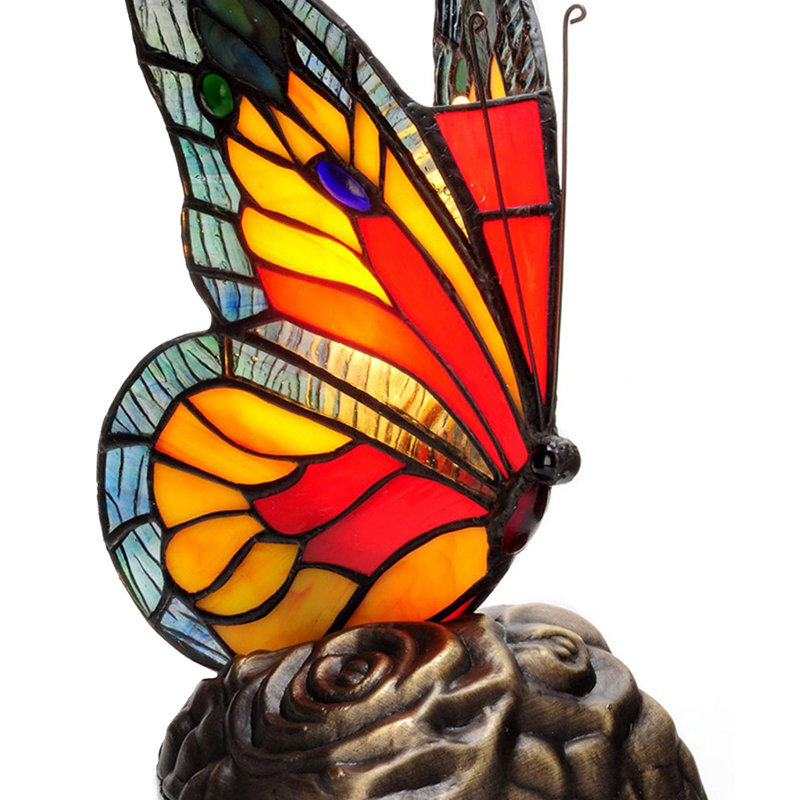 River of Goods Butterfly Tiffany Style Stained Glass Touch 8.25" Table