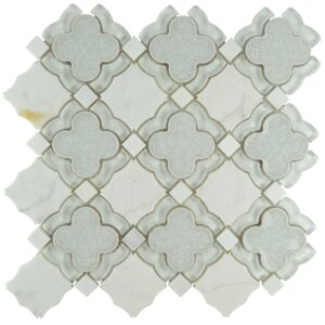 Bohemian Quatrefoil Glass Stone Blend Mosaic Tile in Frost