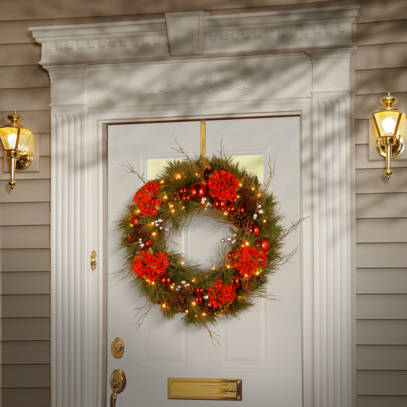 National Tree Co Decorative Pre Lit 24 Hydrangea Wreath With 50 Decorative Pre Lit 24 Hydrangea Wreath With 50 Battery Operated White Led Lights