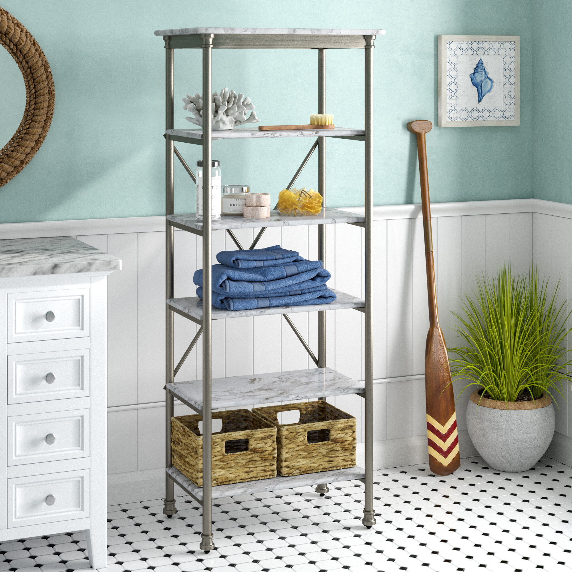 Beachcrest Home Nathaniel 24 W X 60 H Bathroom Shelf Beachcrest Home Nathaniel 24 W X 60 H Bathroom Shelf