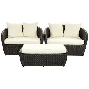 Crescent Shaped Outdoor Sofa Wayfair Fountain 3 Piece Rattan Sofa Set With Cushions