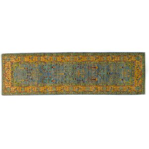 One-of-a-Kind Eclectic Hand-Knotted Blue Area Rug