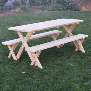 Stockport Pine Cross-leg Picnic Table with 2 Benches