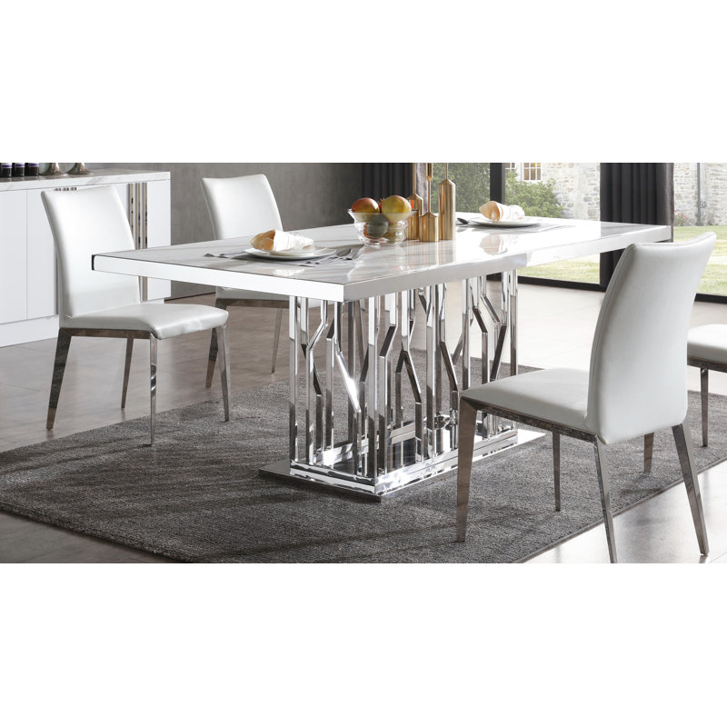 Everly Quinn Altus Marble And Stainless Steel Dining Table Wayfair