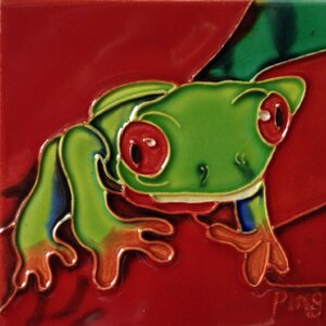 Frog on A Red Leaf Tile Wall Decor
