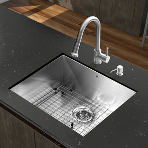VIGO 23 inch Undermount Single Bowl 16 Gauge Stainless Steel Kitchen Sink with Harrison Chrome Faucet, Grid, Strainer and ...