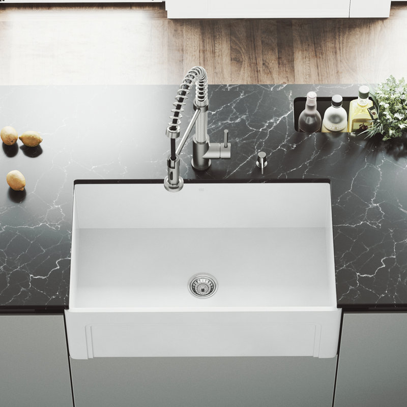 Vigo Matte Stone 30 L X 18 W Farmhouse Kitchen Sink With Vigo Matte Stone 30 L X 18 W Farmhouse Kitchen Sink With Faucet