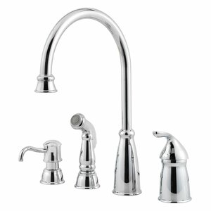 Avalon Single Handle Deck Mounted Kitchen Faucet with Soap Lotion Dispenser and Side Spray
