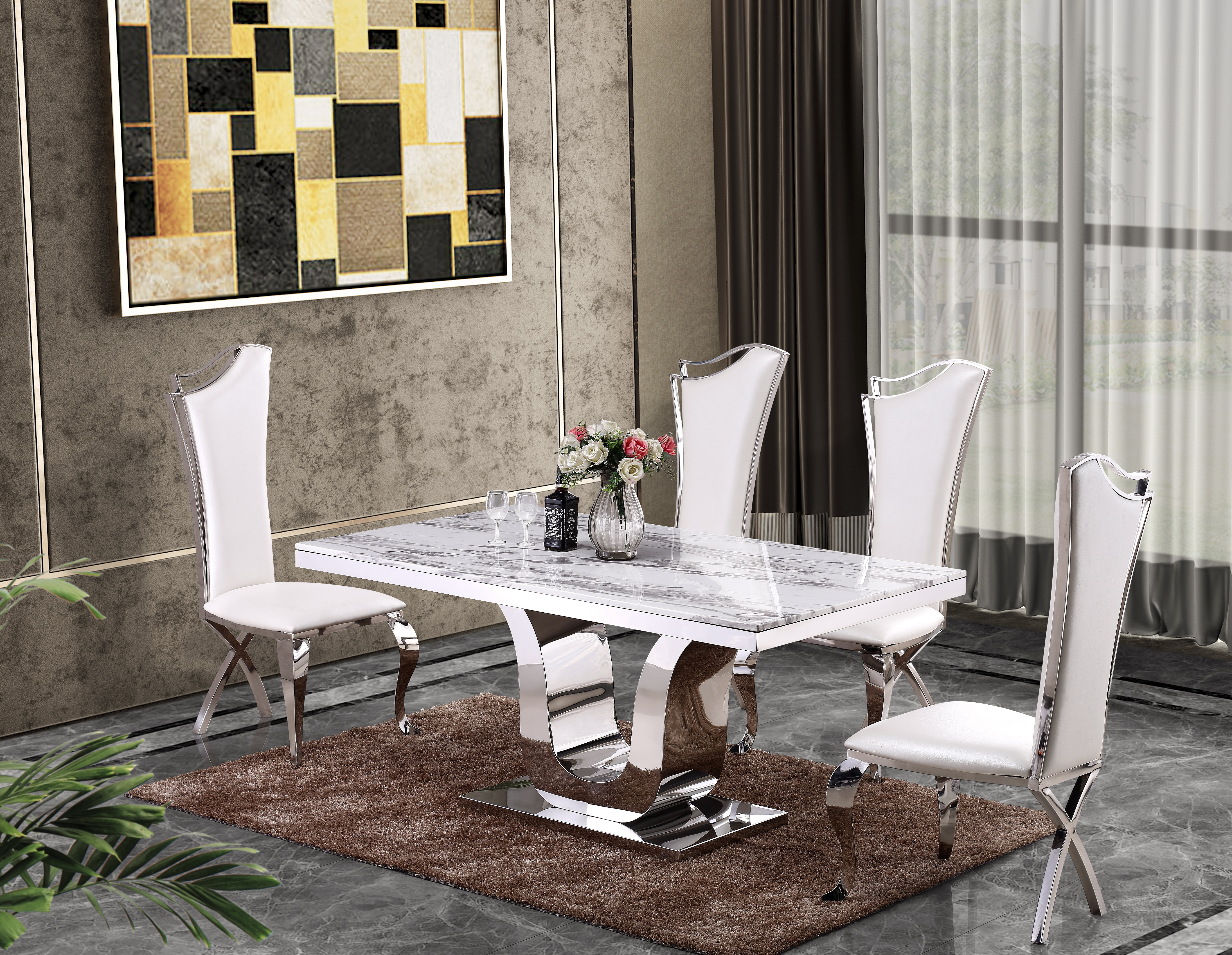 Everly Quinn Malmesbury Marble 5 Piece Dining Set