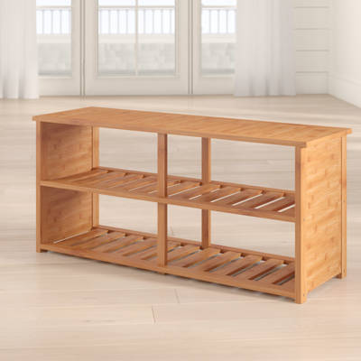 Laurel Foundry Modern Farmhouse Barnwood 8 Pair Shoe Storage Bench 10 Pair Bamboo Shoe Storage Bench