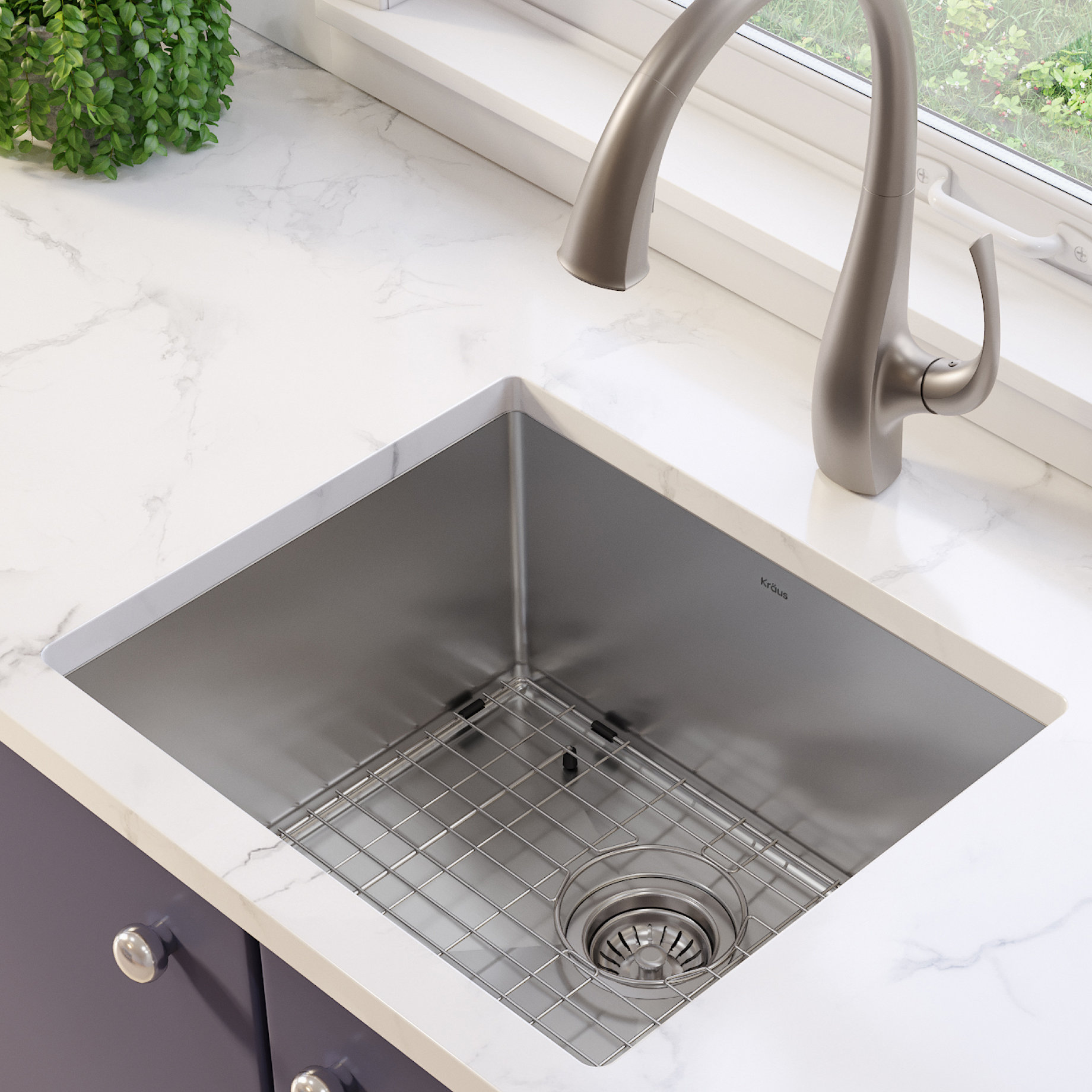 Kraus Standart Pro 16 Gauge 21 X 18 Undermount Kitchen Sink With Khu101 21 Standart Pro 16 Gauge X 18 Undermount Kitchen Sink With Bottom Grid Drain Embly And Cap