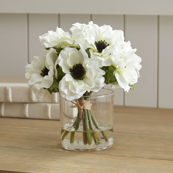 Birch Lane™ White Anemone Short Bouquet in Glass Vase & Reviews Wayfair