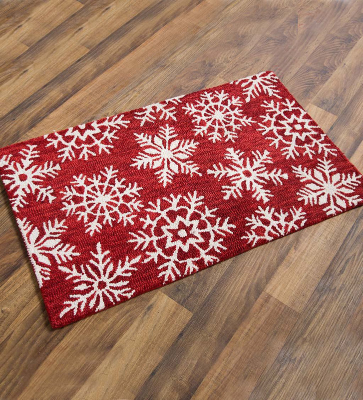 Plow Hearth Snowflake Wool Red White Area Rug Reviews Wayfair Snowflake Wool Red White Area Rug