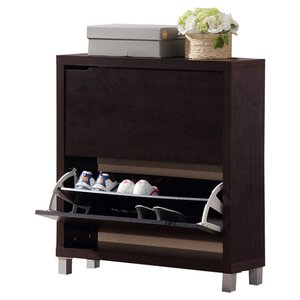 12-Pair Espresso Shoe Storage Cabinet