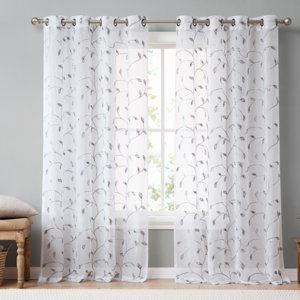 Springport Floral Embroidery Semi-Sheer Grommet Curtain Panels (Set of 2)