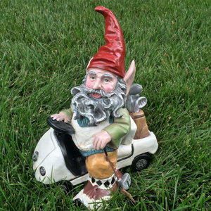 Nowaday Gnomes Golfer in His Golf Cart Statue