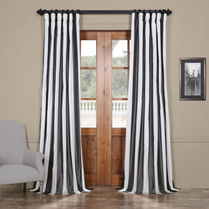 Presidio Stripe Faux Silk Taffeta tab Top Single Curtain Panel