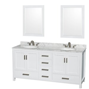 Sheffield 72 Double White Bathroom Vanity Set with Mirror