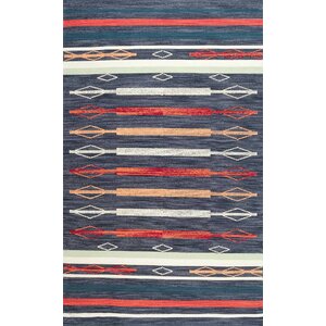 Whitford Hand Loomed Cotton Blue/Red/White Area Rug