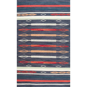 Whitford Hand Loomed Cotton Blue/Red/White Area Rug